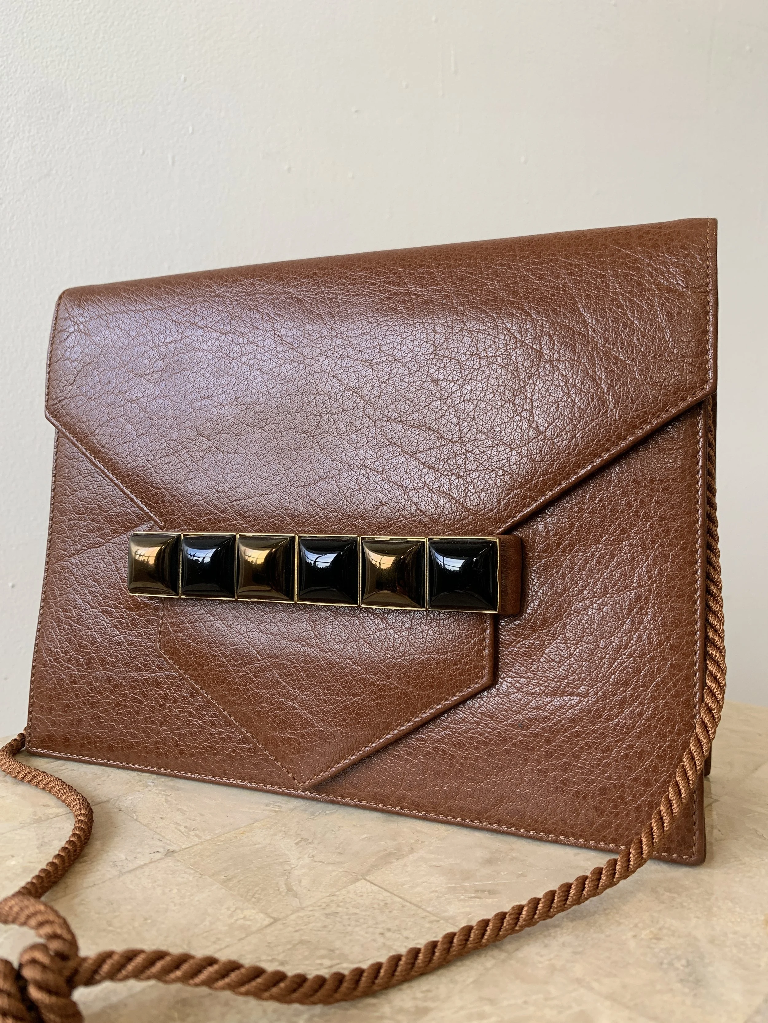 Vintage Renaud Pellegrino Paris Tan Leather Convertible Envelope